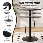 360-degree swivel table with height adjustment features on a white background