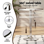 360-degree swivel table with height adjustment features on a white backgroun