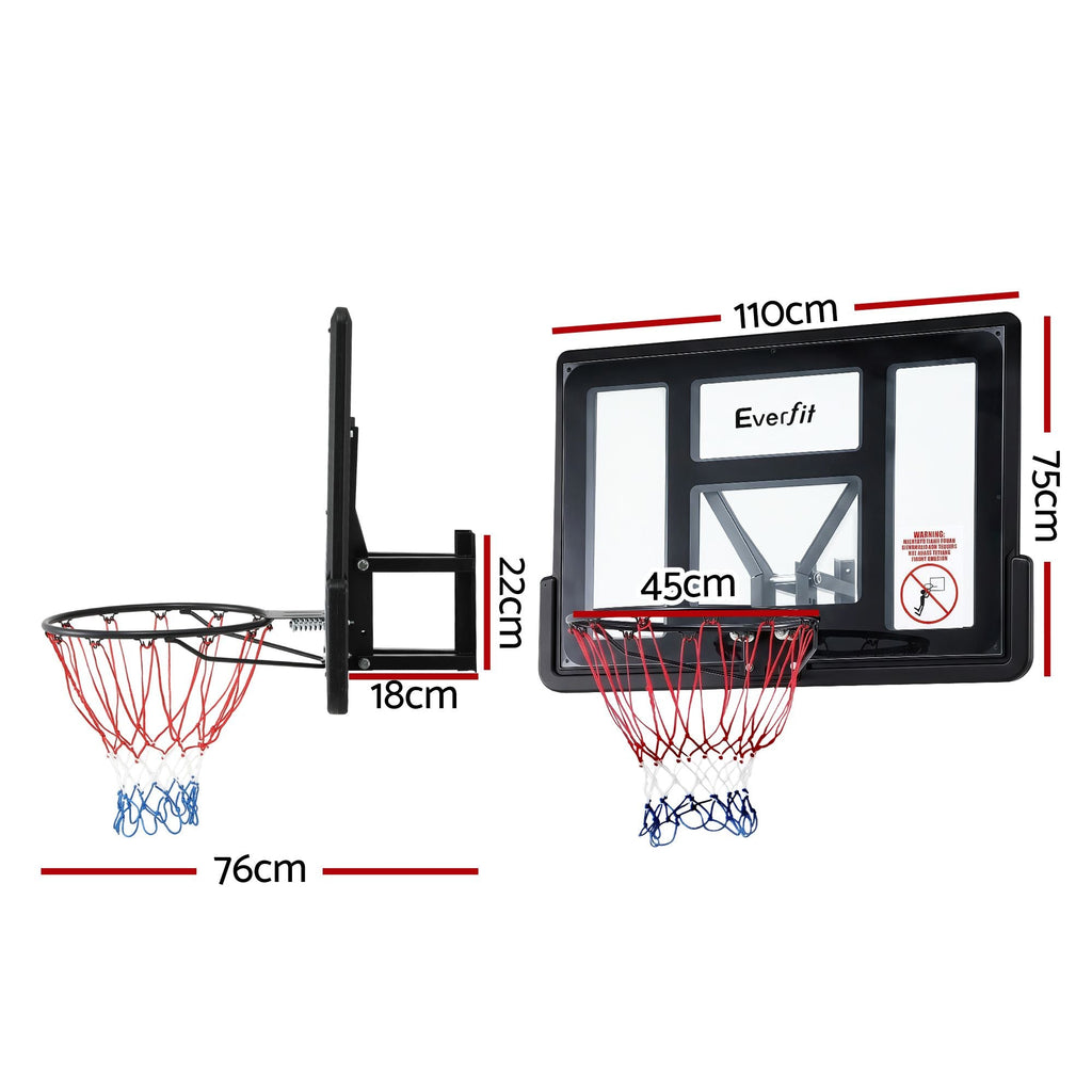 Basketball hoop set with dimensions labeled on a white background