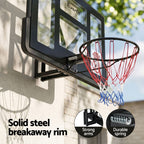 Wall-mounted basketball hoop with Everfit branding and features highlighted.