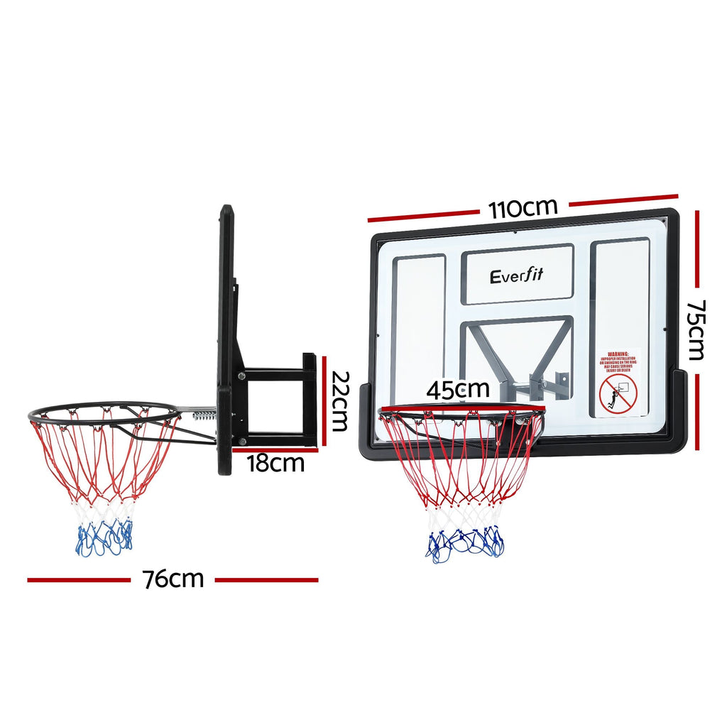 Basketball hoop set with dimensions labeled on a white background