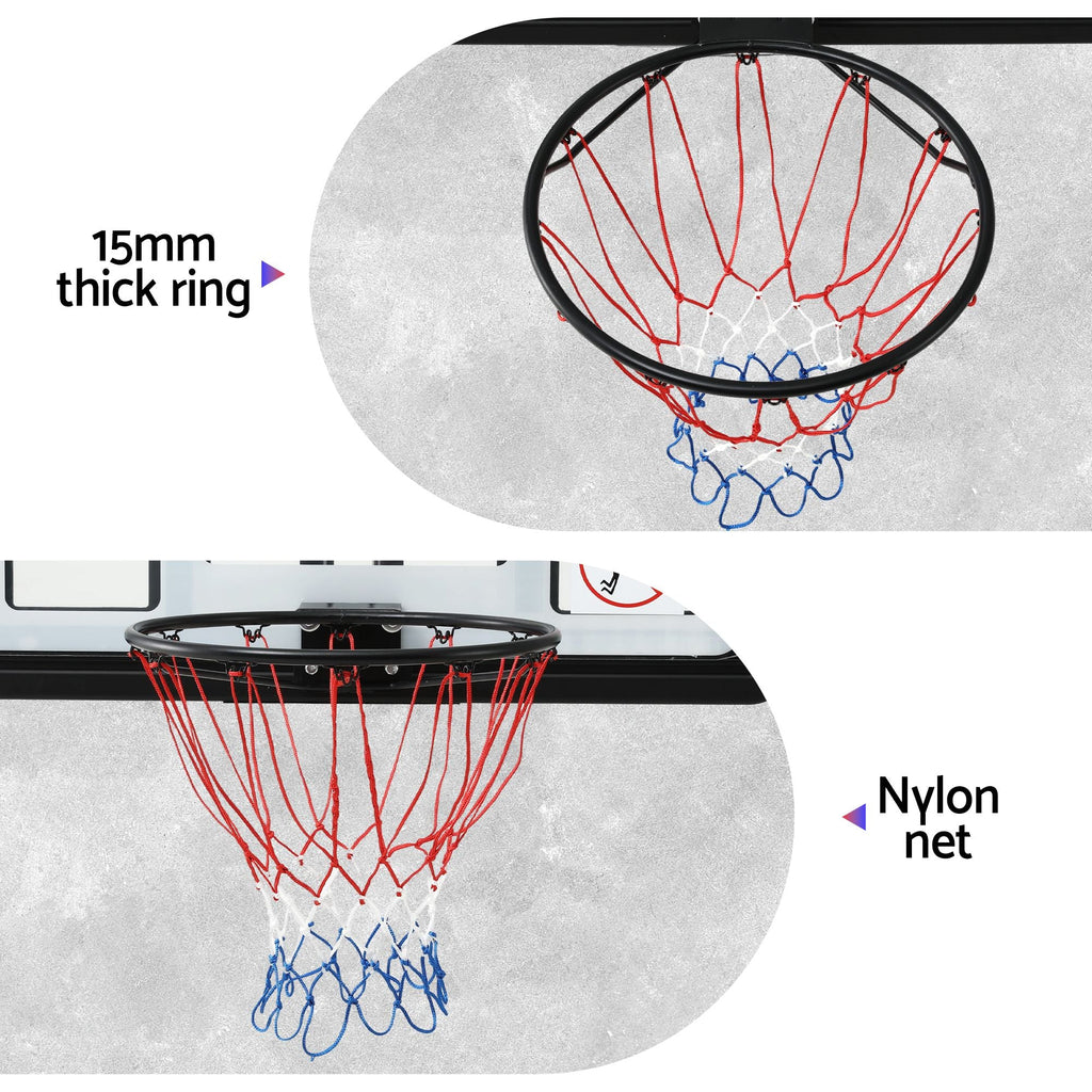 Basketball hoop with a 15mm thick ring and nylon net on a gray background