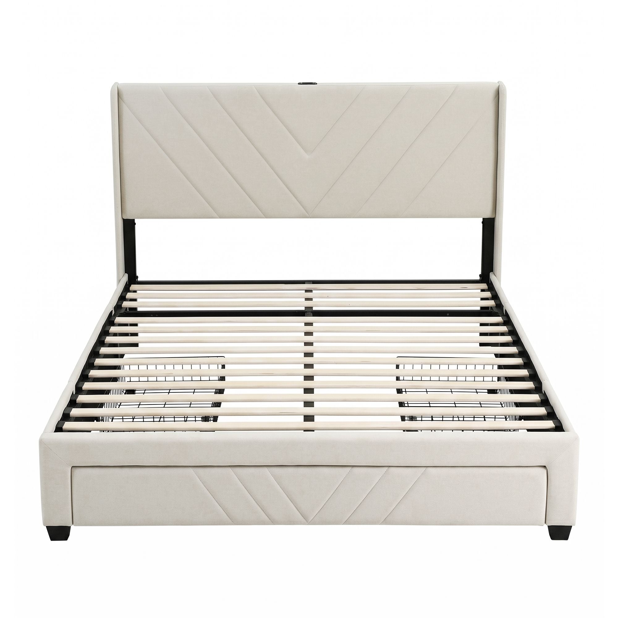 Artiss Double Bed Frame – USB Charging, Storage Drawers, Beige