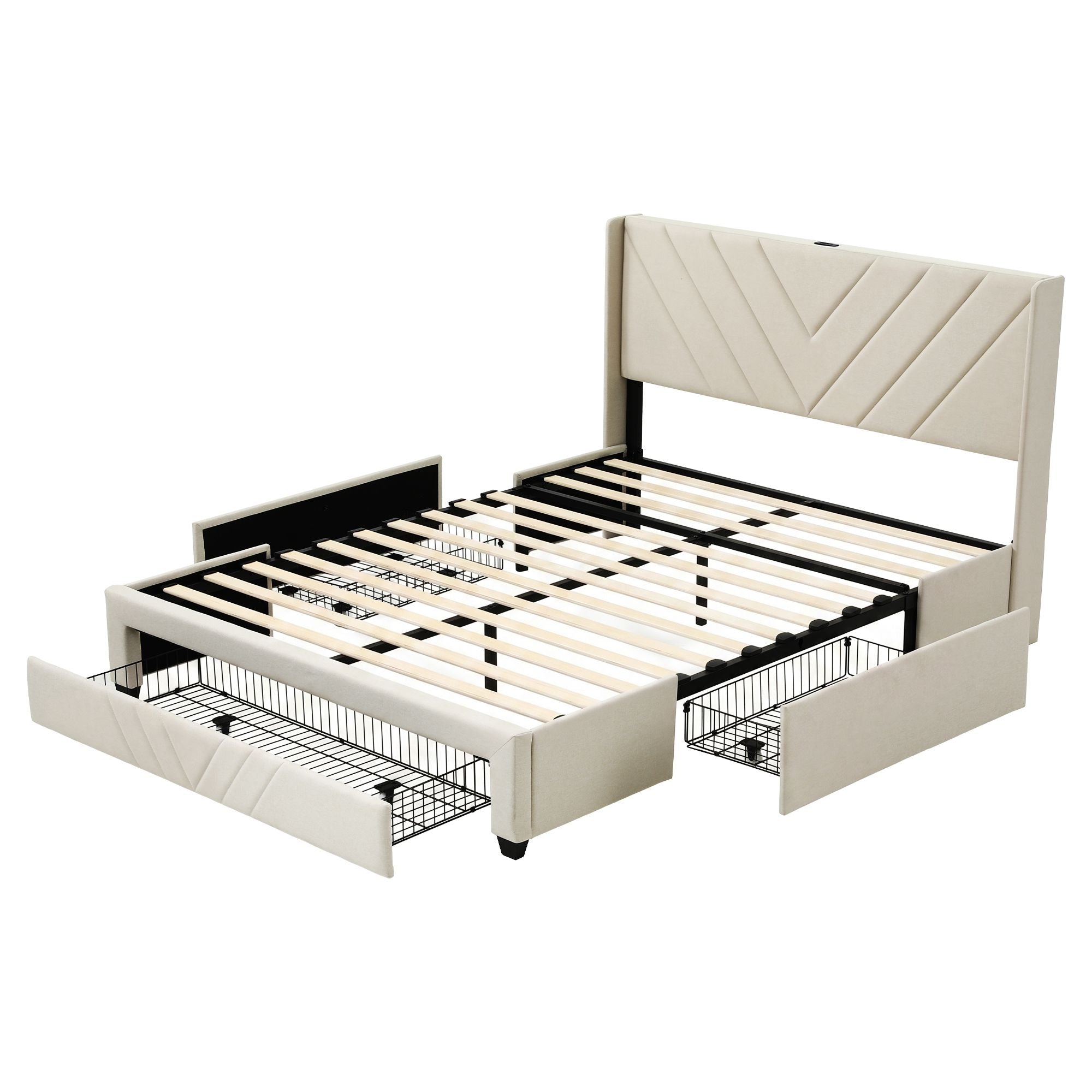 Artiss Queen Bed Frame – USB Charging, Storage Drawers, 300KG