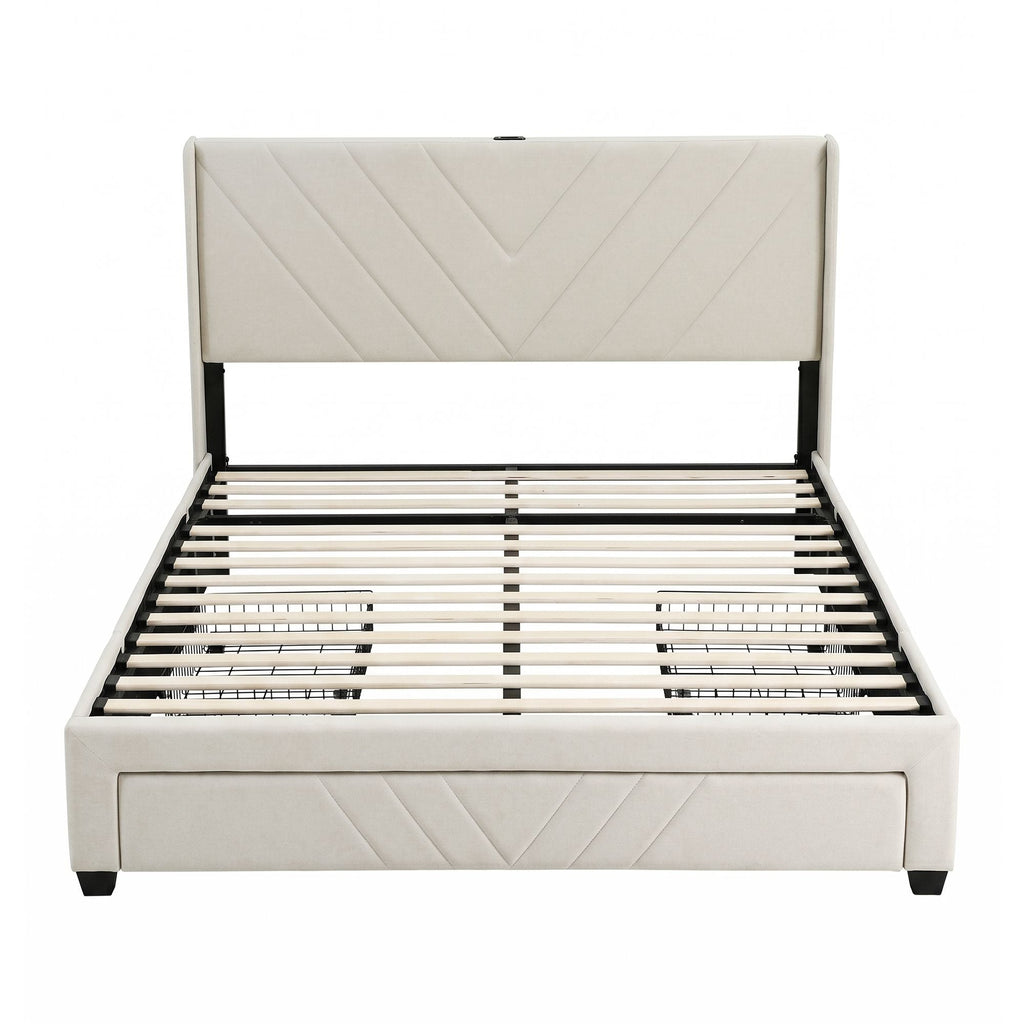 Artiss Queen Bed Frame – USB Charging, Storage Drawers, 300KG