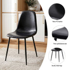 Black chair with retro PU leather seat, thick upholstered seat, and sturdy metal legs in a room setting.