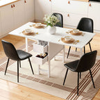 Dining table set with chairs and tableware in a kitchen