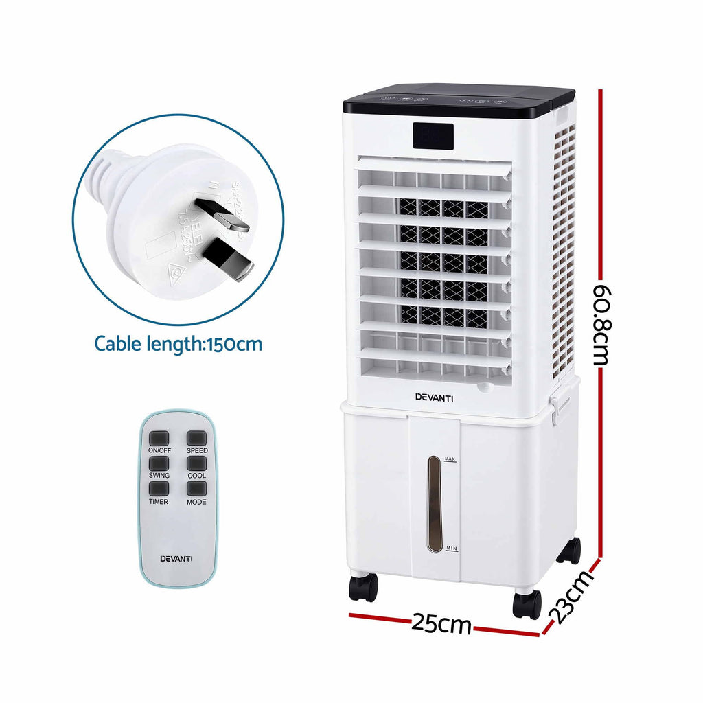 Bring a cooler, more comfortable breeze into your home with this Devanti 8L evaporative air cooler. It combines fan circulation, evaporative cooling and humidifying functionality, with an 8L water tank and four reusable ice packs for refreshing airflow when the weather heats up.