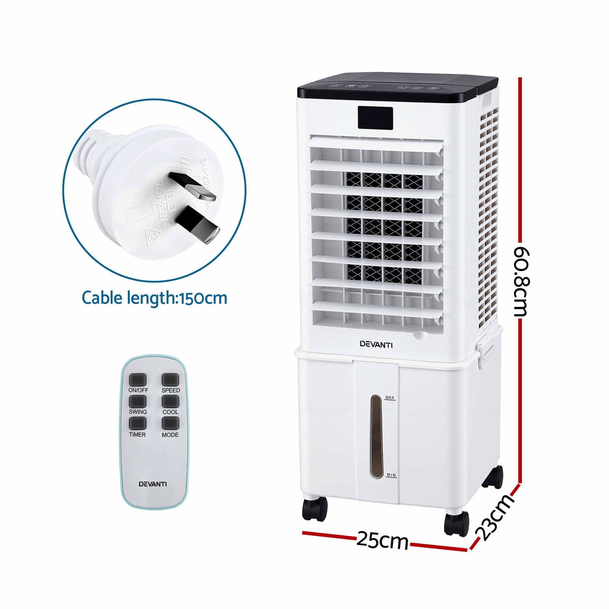 Bring a cooler, more comfortable breeze into your home with this Devanti 8L evaporative air cooler. It combines fan circulation, evaporative cooling and humidifying functionality, with an 8L water tank and four reusable ice packs for refreshing airflow when the weather heats up.