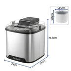 Devanti ice cream maker with dimensions on a white background
