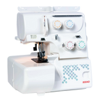 White Janome 8004d overlocker sewing machine with control panels on a white background
