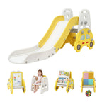 Children's slide with toy cars and educational furniture on a white background