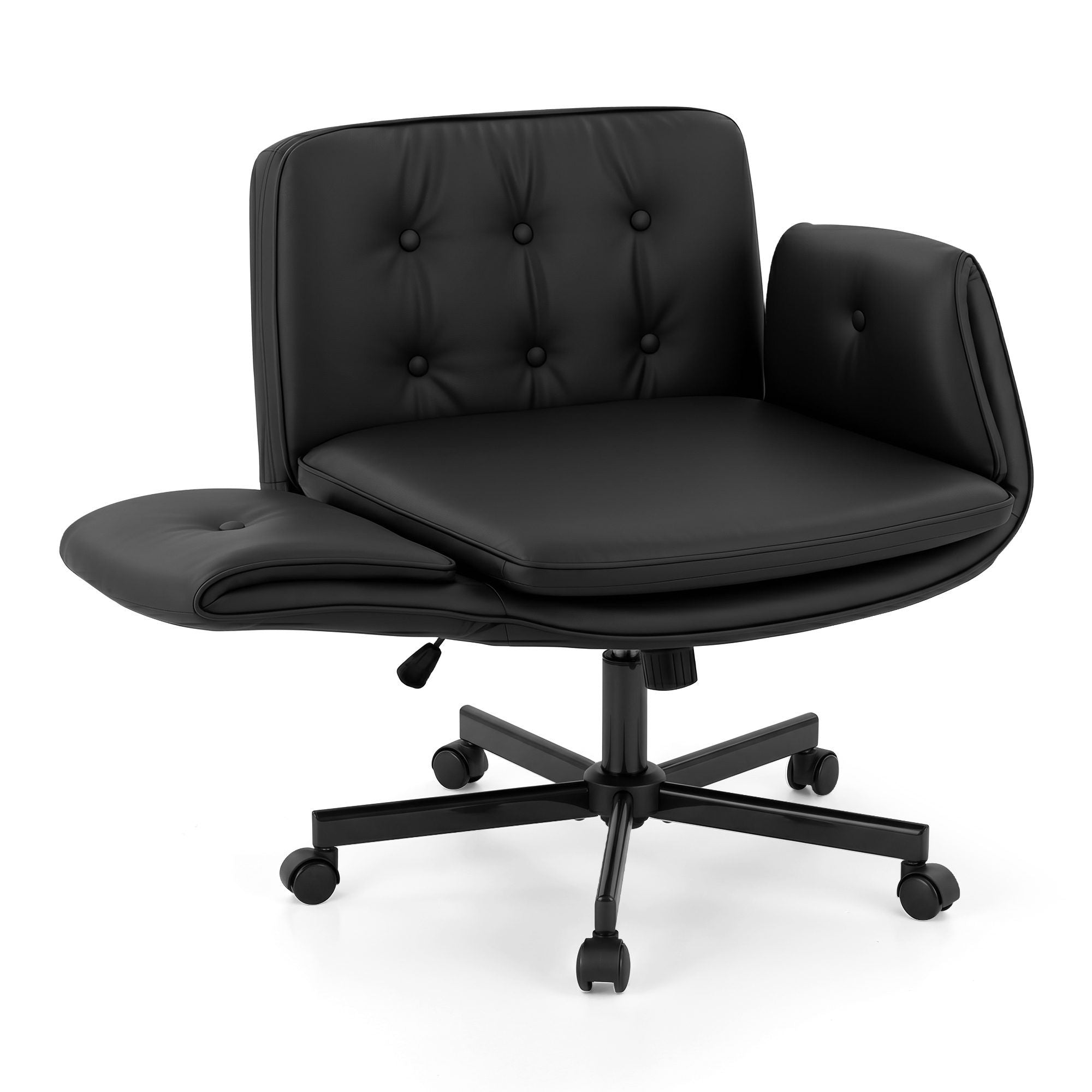 Black office chair with tufted backrest on a white background