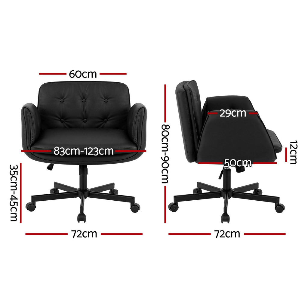 Black office chair with dimensions labeled on a white background