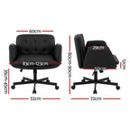 Black office chair with dimensions labeled on a white background