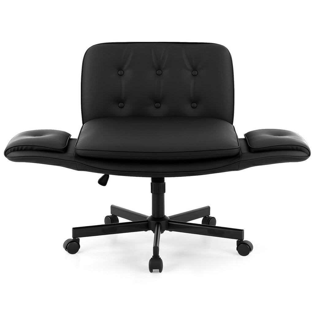 Black office chair with tufted backrest on a white background