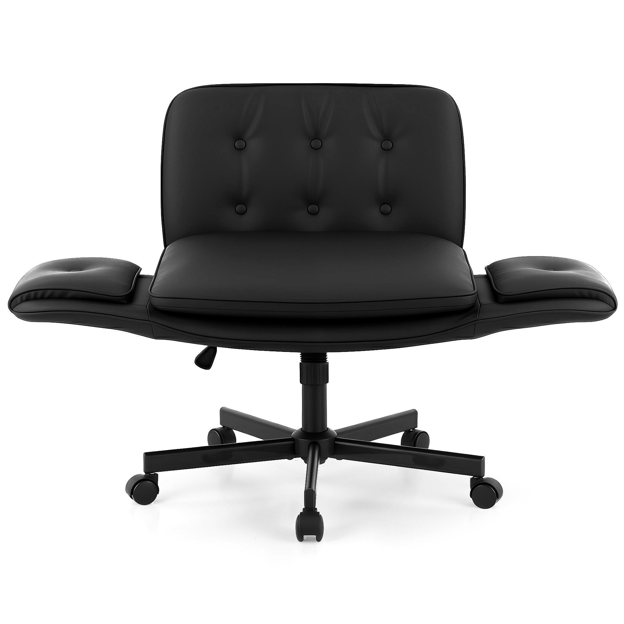 Black office chair with tufted backrest on a white background