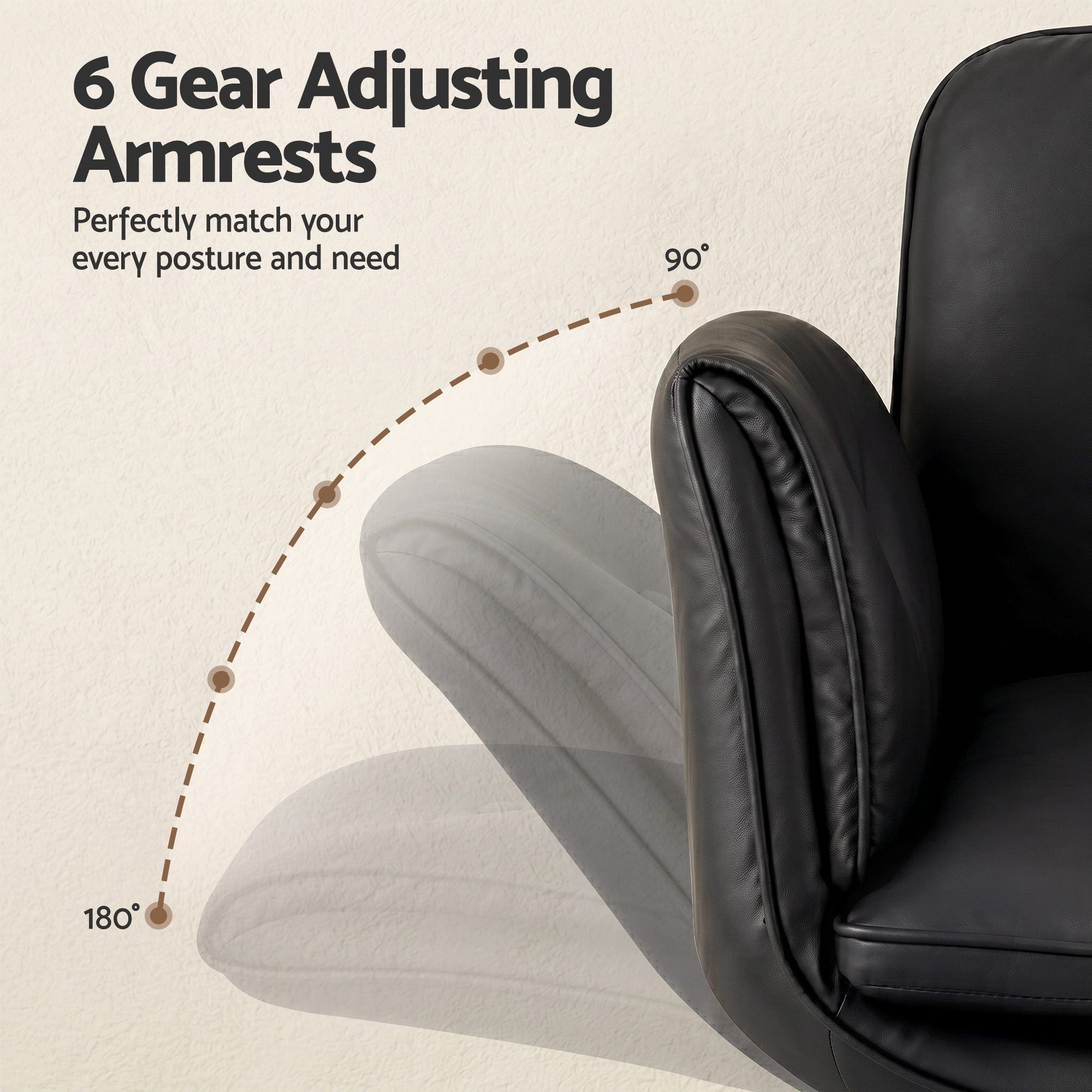 Black armchair with adjustable armrests on a beige background