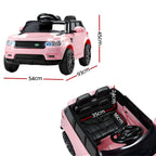 Pink toy car with dimensions labeled on a white background