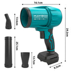 Mawiron handheld blower with attachments and dimensions on a white background