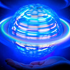 Transparent sphere with colorful light effects held in a hand against a dark background
