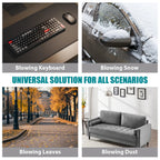 Collage of a blowing keyboard, snow removal, autumn leaves, and dust blowing scenarios with text 'Universal Solution for All Scenarios'.
