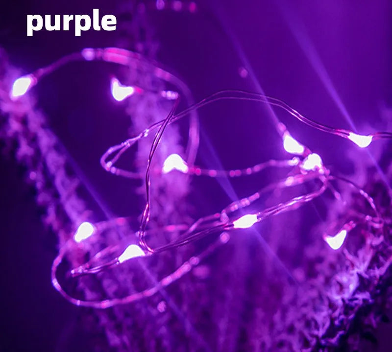 String of purple LED lights on a dark background with 'purple' text above.