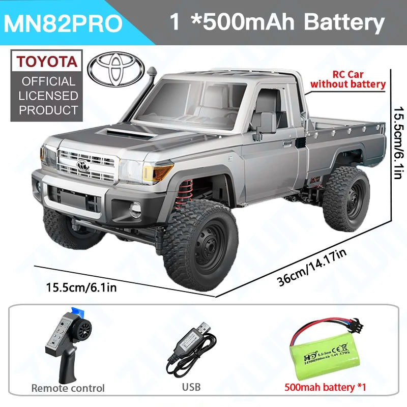 Toyota official licensed RC car with battery, remote control, and USB cable on a white background