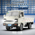 Model truck with 'Cargo Handyman Remote Control Truck' branding on a blue background