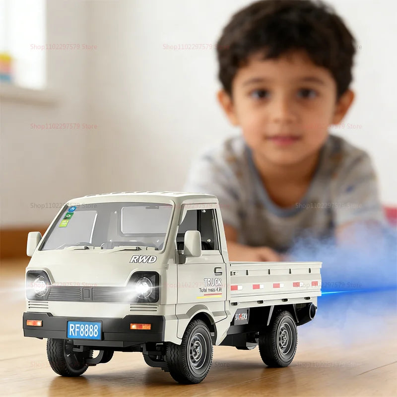 Toy truck on a table with a child in the background