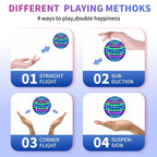 Diagram showing four different ways to play with a colorful ball on a light purple background.
