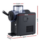 Black coffee grinder with dimensions marked on a white background
