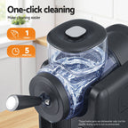 Cleaning device with water inside, labeled 'One-click cleaning' and 'Make cleaning easier'.