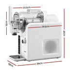 White pasta maker with dimensions indicated on a white background