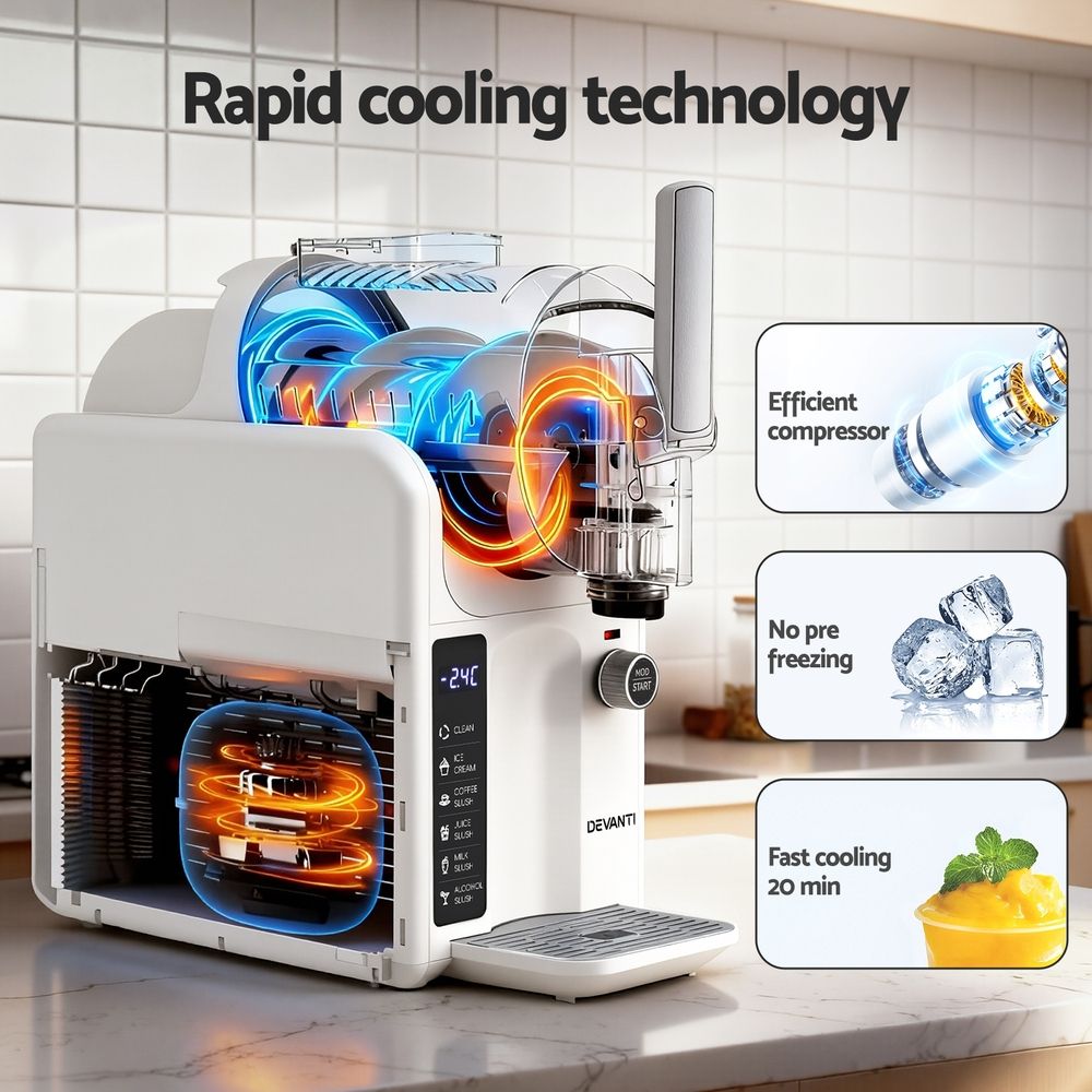 Ice maker with rapid cooling technology on a kitchen counter