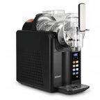 A Devanti commercial-grade slushy maker machine in matte black with a clear plastic container, digital touch screen interface, and drip tray, shown on a solid white background.