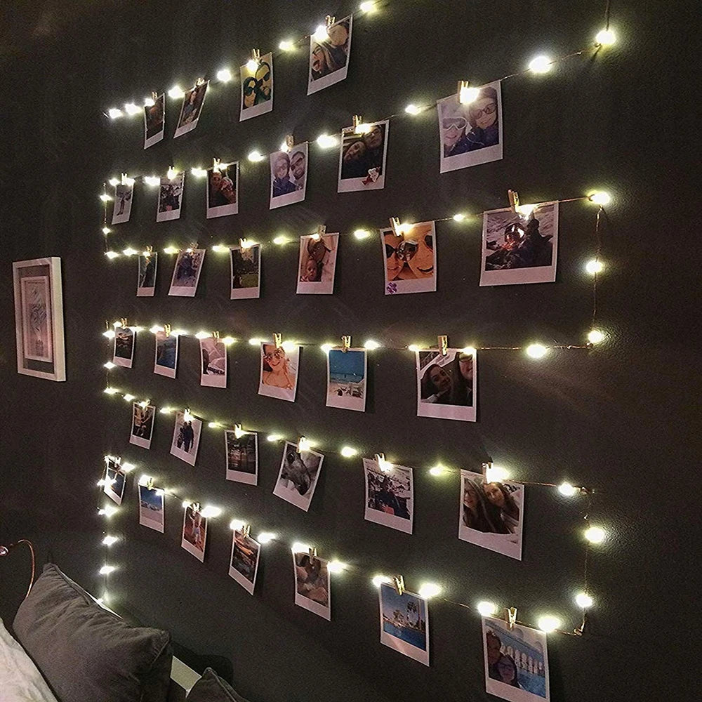 look at these lights hanging on this wall