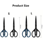 Comparison of small (S) and large (L) scissors with measurements on a white background