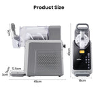 Measurement chart of a pasta maker and a Nolda food processor on a white background