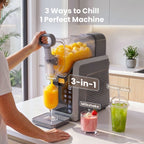 3-in-1 frozen drink machine with various drinks on a kitchen counter