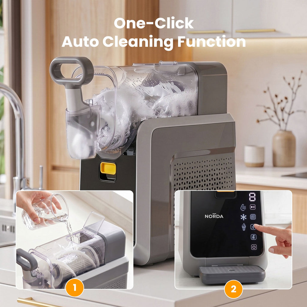 Norda pasta maker with one-click auto cleaning function in a kitchen setting