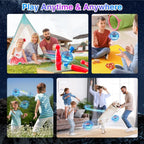 Collage of people playing with bubble toys in various settings.