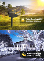 Two images showing outdoor lighting solutions: one with a signpost and the other with a building illuminated at night.