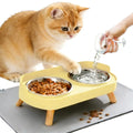 Elevated Cat Feeder with Stainless Steel Bowls & Wooden-Look Stand