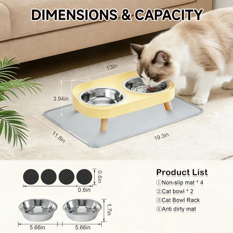 Elevated Cat Feeder with Stainless Steel Bowls & Wooden-Look Stand