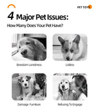 Pet toys advertisement with images of dogs and text about pet issues.