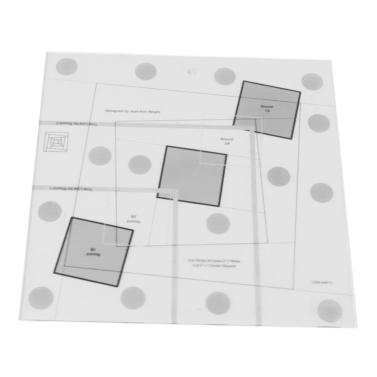 Clear plastic sheet with printed layout and measurements on a white background