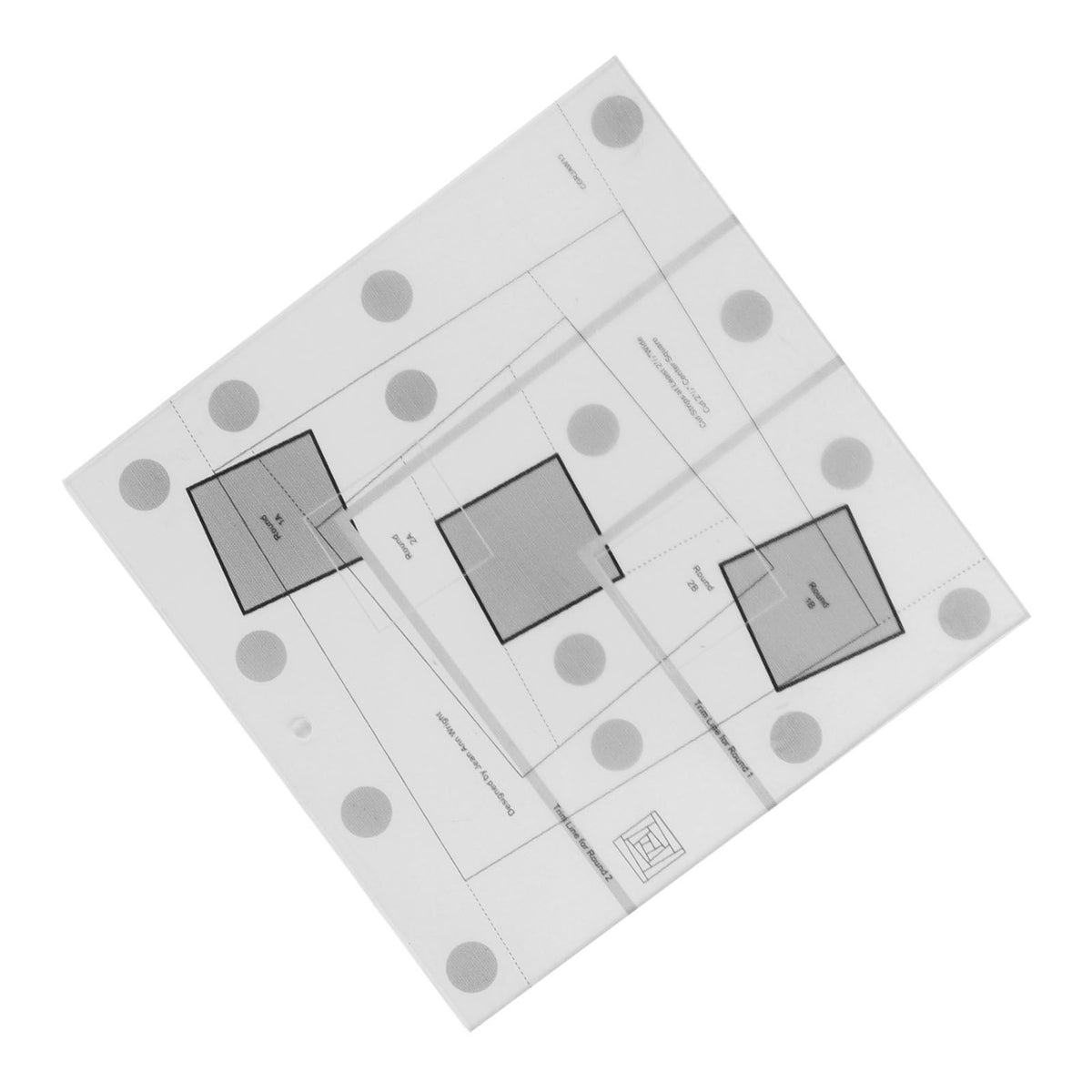 White square with gray geometric shapes on a white background