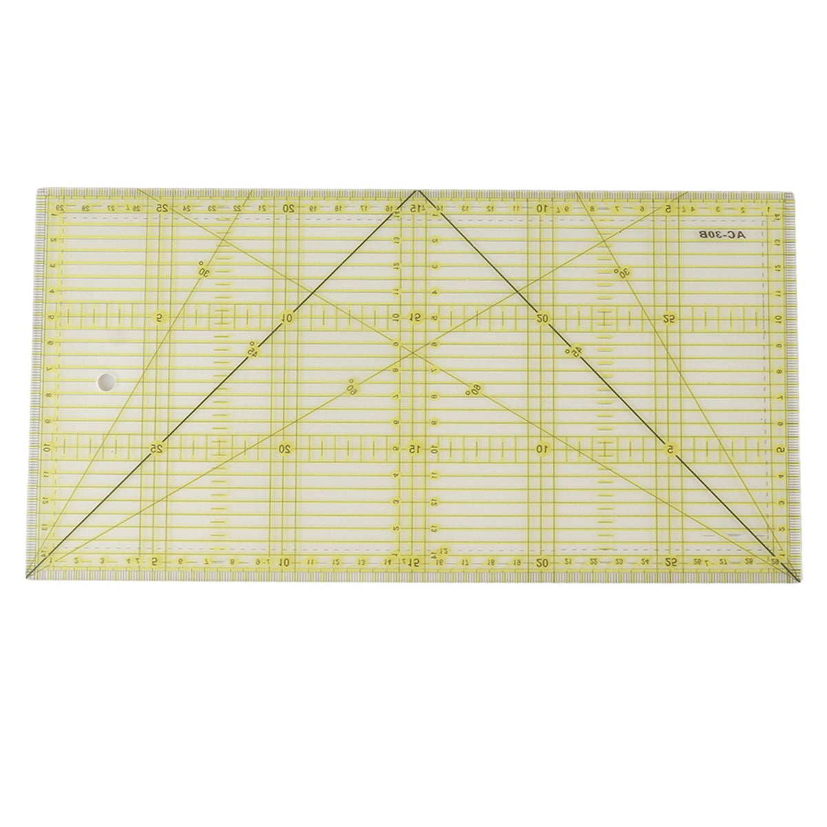 Quilting ruler with grid lines on a white background