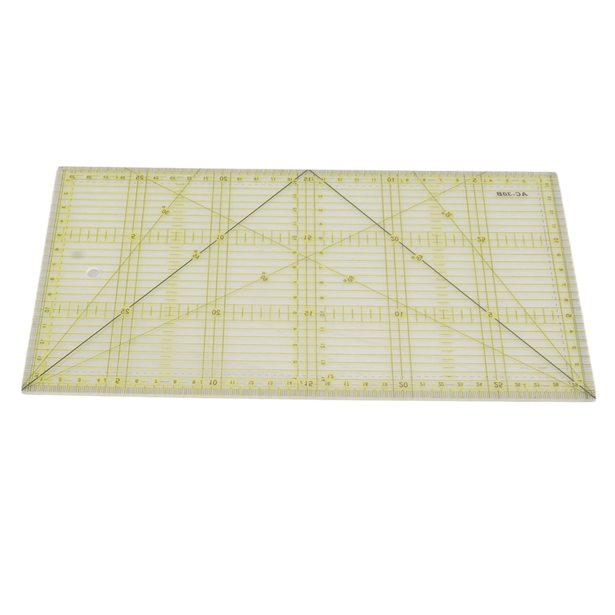 Clear acrylic ruler with grid lines on a white background